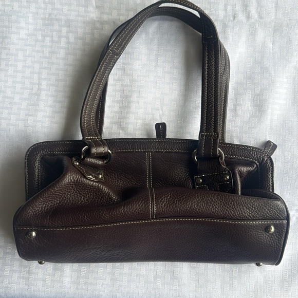 TIGNANELLO Brown Pebbled Leather Shoulder Handbag Satchel Tote Purse Baguette - Picture 2 of 6